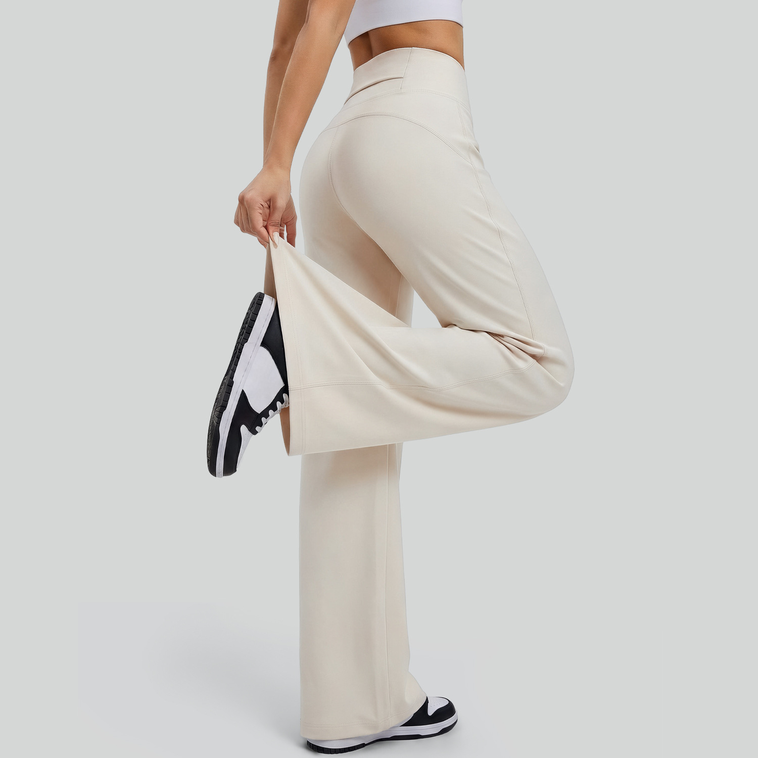 Juyi Tang mel桃 bolsillo de cintura trasero relajado tubo recto pantalones de yoga de cintura alta delgaseante
