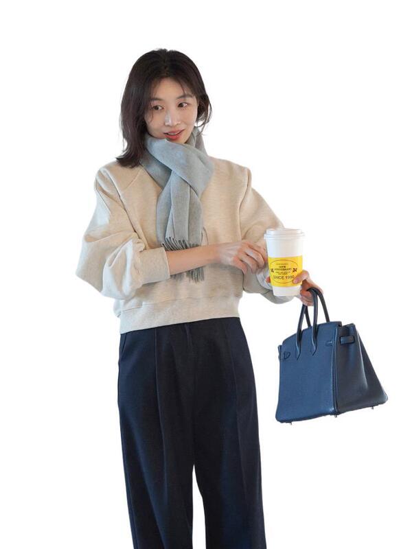 春季超火卫衣女2025新款今年流行春季加绒短款小个子灰色百搭上衣|undefined