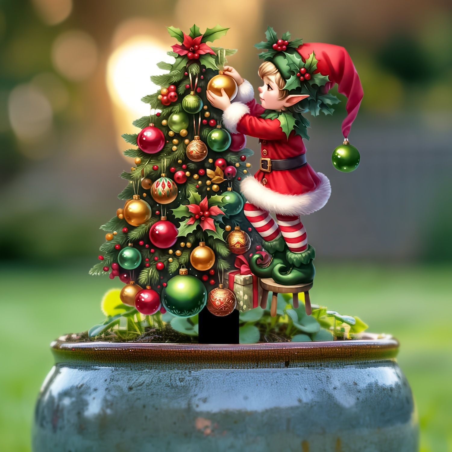 Nuevos productos transfronterizos de Navidad genio y árboles jardín interior y exterior acrílico inserción infantil interesante inserción