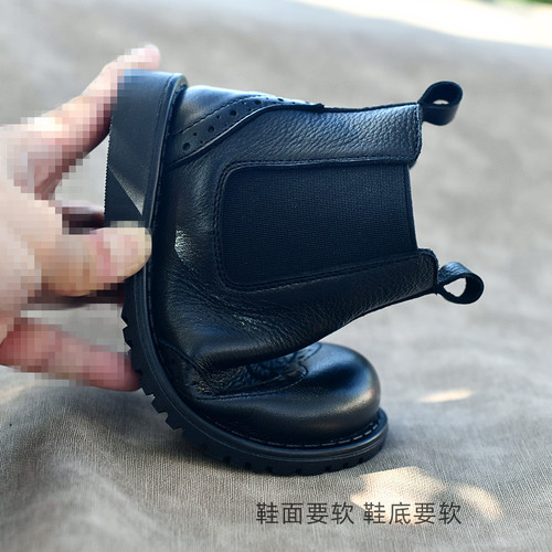Children's boots genuine leather Martin boots girls' short boots infant boots  autumn and winter leather boots single boots cotton boots soft sole British style
