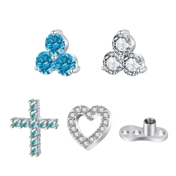Cross-Border New Model 316L Stainless Steel Zircon-Inlaid Heart-Shaped Cross Flower Stud Piercing Jewelry Wholesale