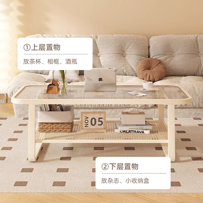 Mesa de té sala de estar doméstica 2025 nueva pequeña mesa móvil creativa de vidrio templado crema mesa de té de viento