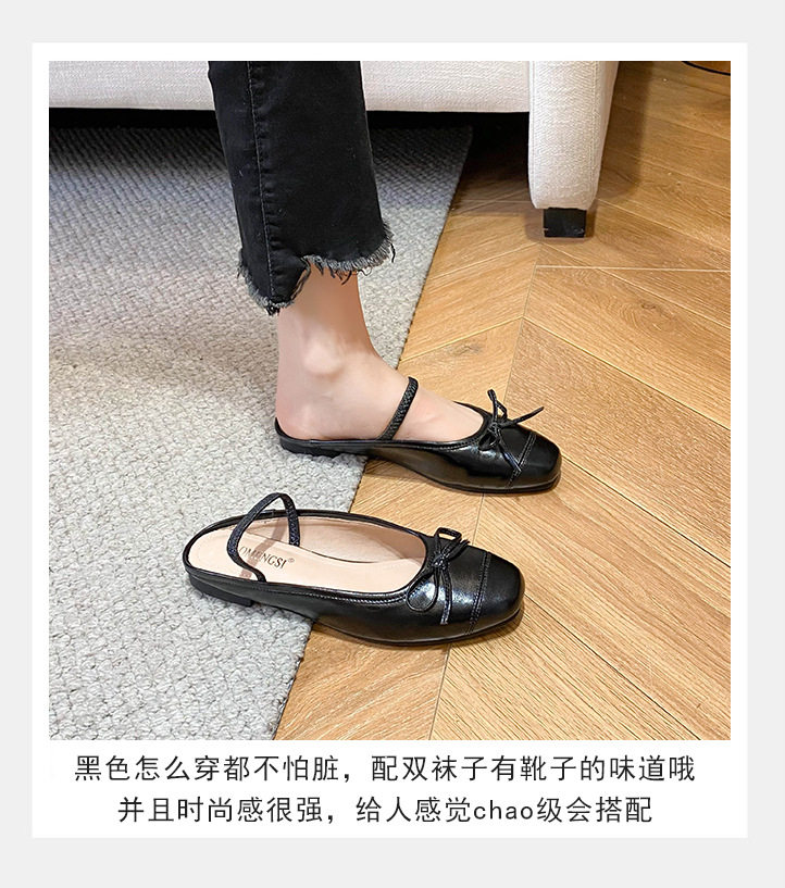 Dép bệt nữ mũi vuông bít mũi thắt nơ, đế cao 3–5 cm — Màu bạc, Màu hồng, Màu trắng, Màu đen chi tiết 15