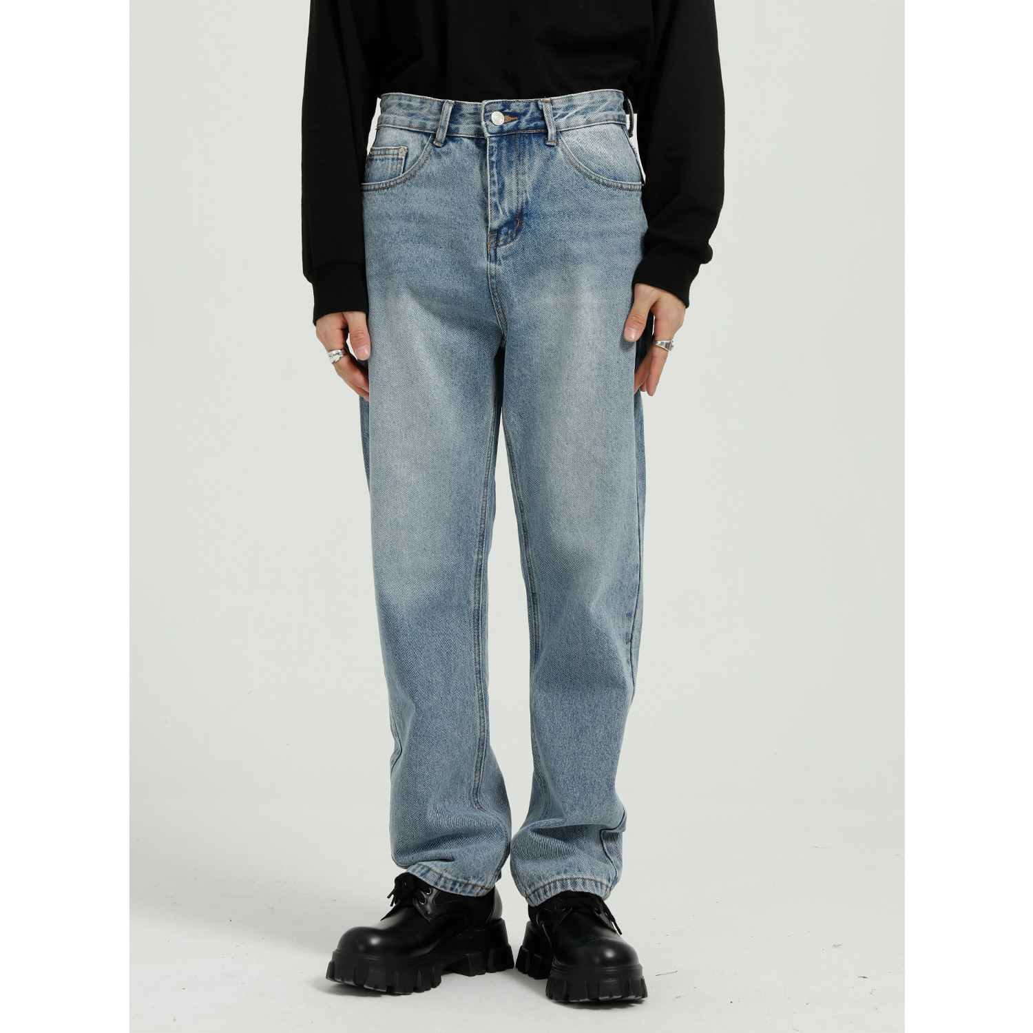 Mtlclothes ropa de Hombre | Four Seasons nuevo estilo coreano de moda estilo de Hong Kong suelta simple lavado jeans hombres