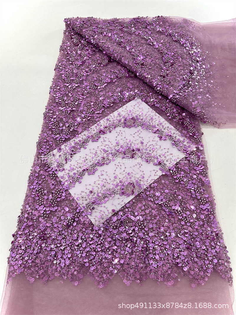 Verano transfronterizo bordado falda larga tela de malla bordado tubo de perlas vestido de moda rendimiento tela de encaje
