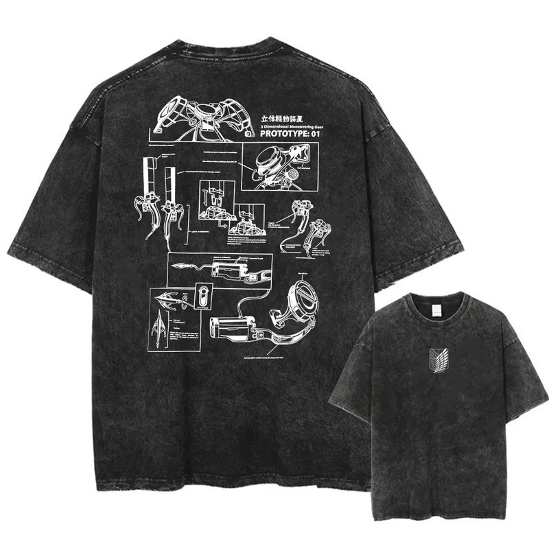 Vintage-Style Giant Attack Print Cotton T-Shirt, Retro Allen Style, Unisex European Size, Cross-Border Yegger Wash