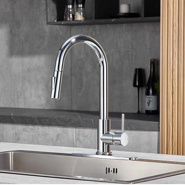 Grifo de fregadero de cocina de acero inoxidable 304, grifo extraíble telescópico táctil inteligente multifunción frío y caliente