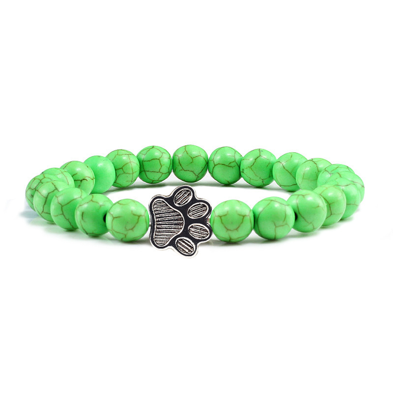 Verstelbare turquoise kralenarmband voor dames met kattenpoot_voghion.com