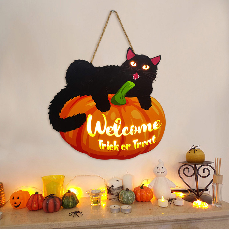 Halloween Pumpkin Cat Wood Party Hanging Ornaments display picture 1