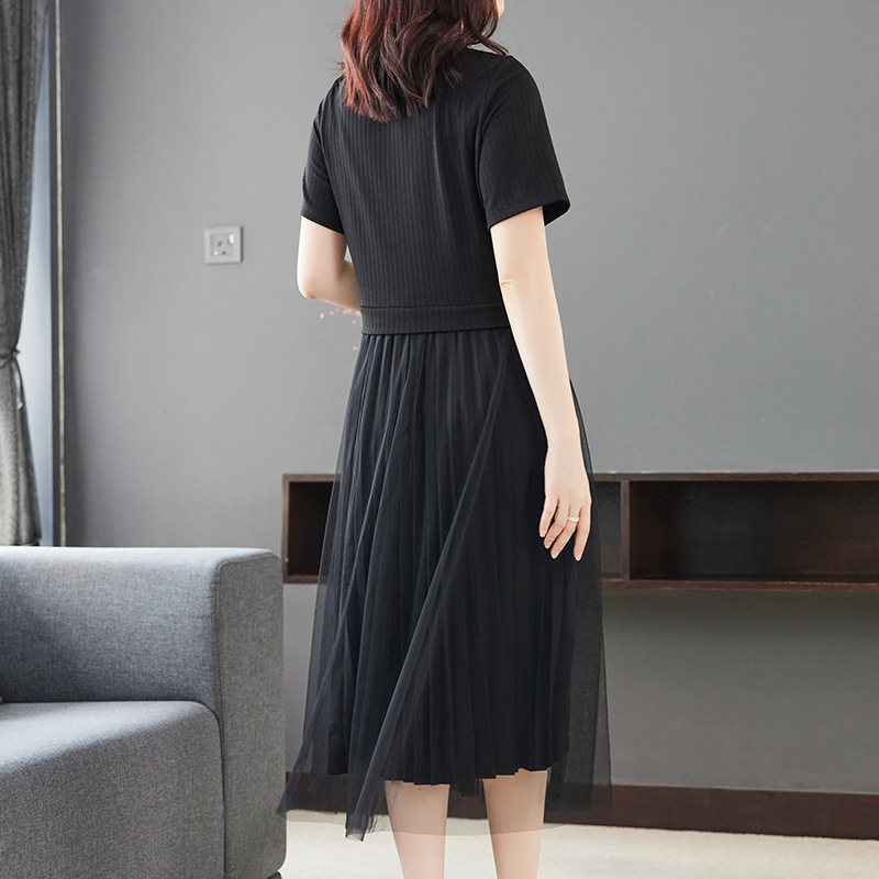 대형 여성 기질 V-목 가짜 투피스 뚱뚱한 여동생을 원피스 맞춤형 니트 패션 구슬 처리