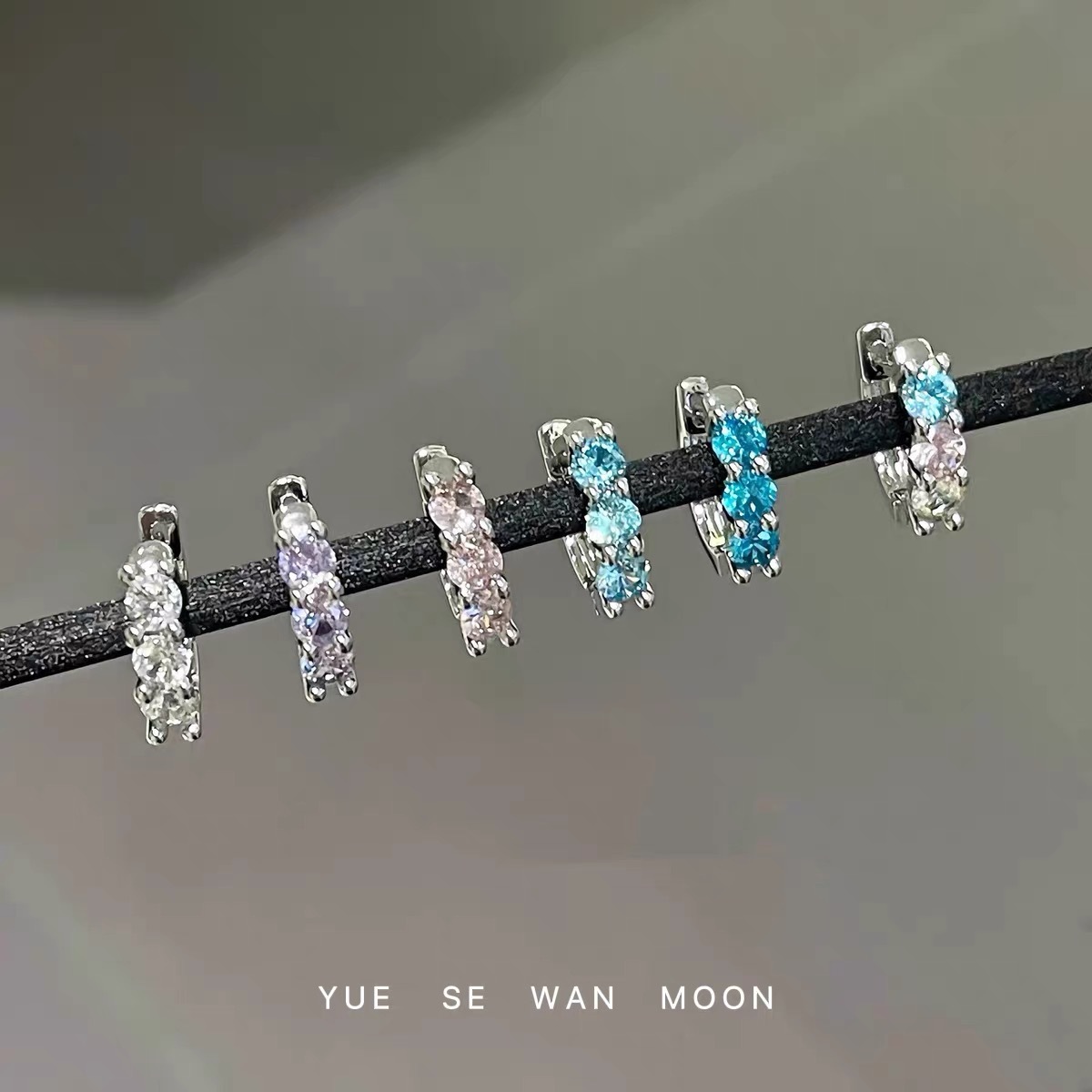 Colorful Zircon Straight Pin Earrings Titanium Steel Pin Double Ear Hole Stackable Simple Versatile Plain Hoop Ear Clips Ear Bone Rings Ear Accessories Copper