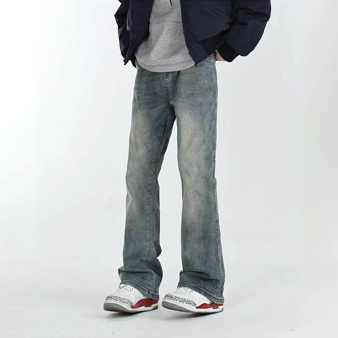 Jean droit délavé vintage avec évasement subtil – Pantalon en denim extensible (taille basse, détails peints à la main, tenue décontractée printanière, tailles M à 4XL)_voghion.com