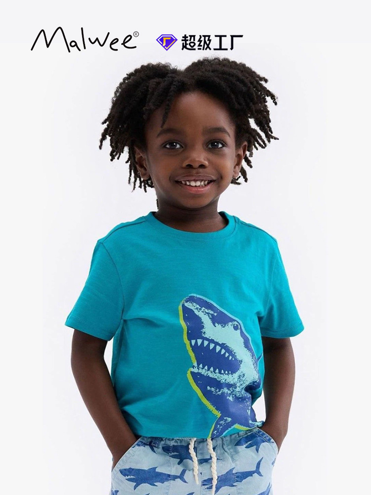 Malwee transfronterizo niño camiseta de cuello redondo de verano nuevo estilo europeo y americano de niños de manga corta casual camiseta de ropa infantil