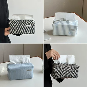 Vintage-style fabric tissue box for home, living room, and car use, high-end light luxury tissue bag, napkin cover, desktop tissue box