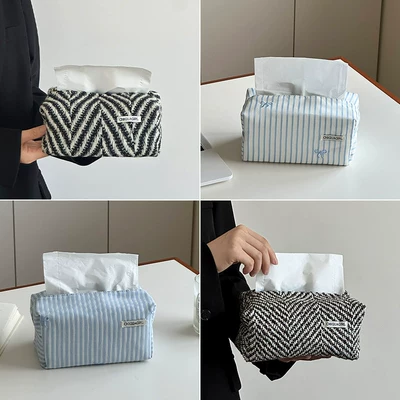 Vintage-style fabric tissue box for home, living room, and car use, high-end light luxury tissue bag, napkin cover, desktop tissue box