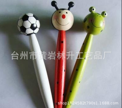 厂家出口印刷logo儿童学生办公文具木制动物卡通圆珠笔