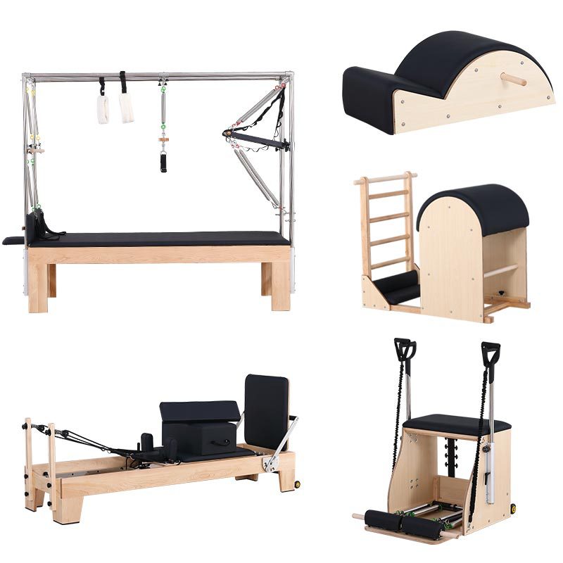 Cama de Pilates de Madera de Arce para Estudio de Yoga, Entrenamiento Personal, Equipo Grande, Escalera, Cubo, Silla de Pilates Estable, Corrector, Juego de Cinco Piezas