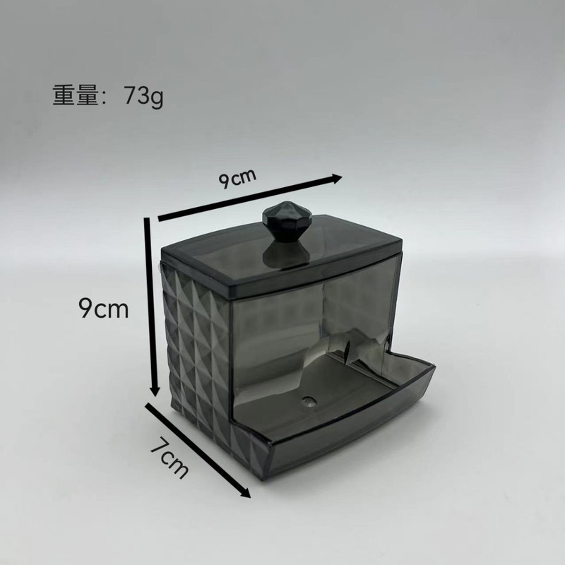 ✅ 新しい透明ダイヤモンドパターン綿棒竹カバー PS ポータブルラウンドロング組み合わせ化粧綿収納ボックスデスクトップ|undefined