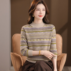 毛衣打底衫女秋冬2025新款洋气内搭宽松复古波西米亚风针织打底衫，女装毛呢外套，妃慕昵服饰