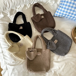 Knitted Bag Ins Pure Color Crochet Bag Cute Wool Handbag Autumn and Winter Wear Hand-Held Mobile Phone Bag Autumn and Winter New Style