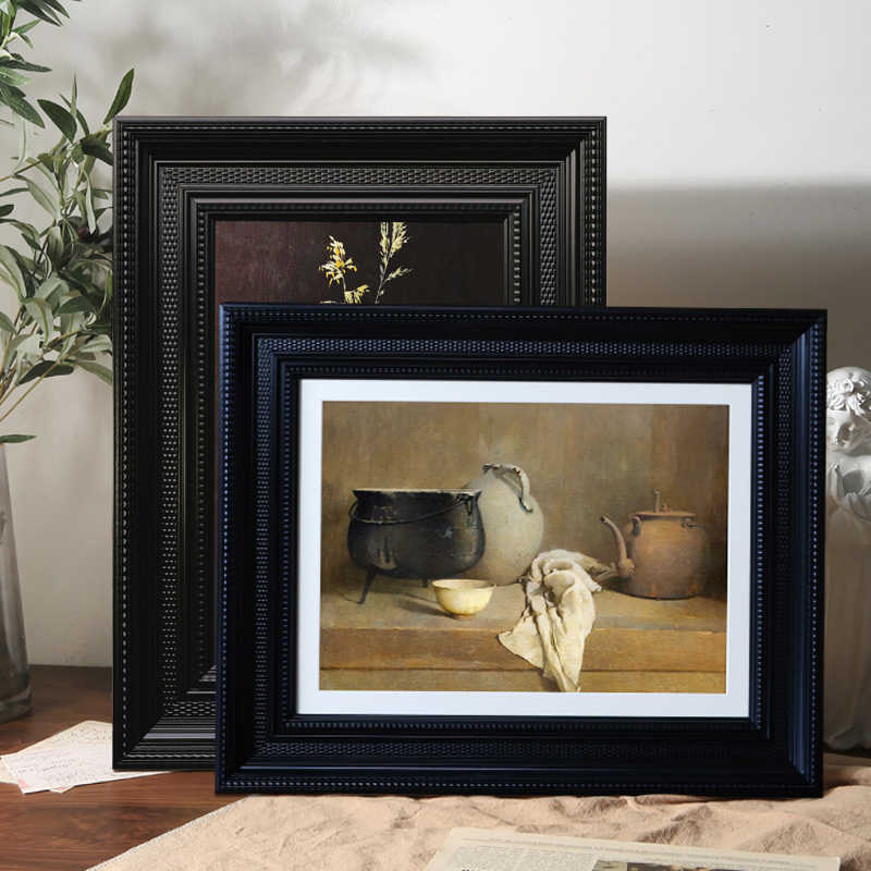 画框法式中古复古小众高级感黑色相框油画水彩画宽边画框