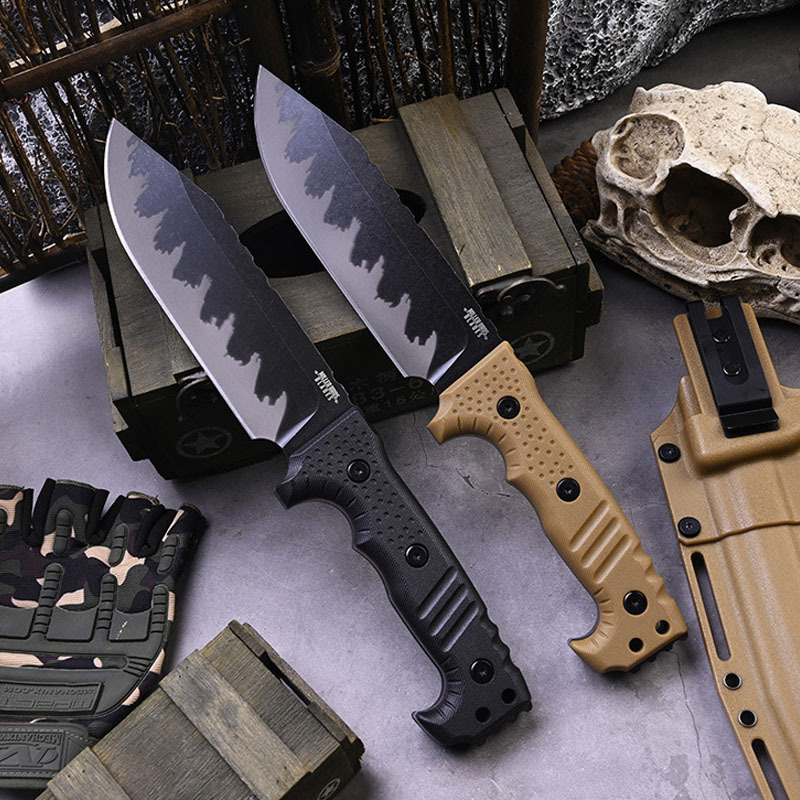 跨境新款米勒兄弟户外野营直刀求生刀 一体龙骨便携防身战术刀具