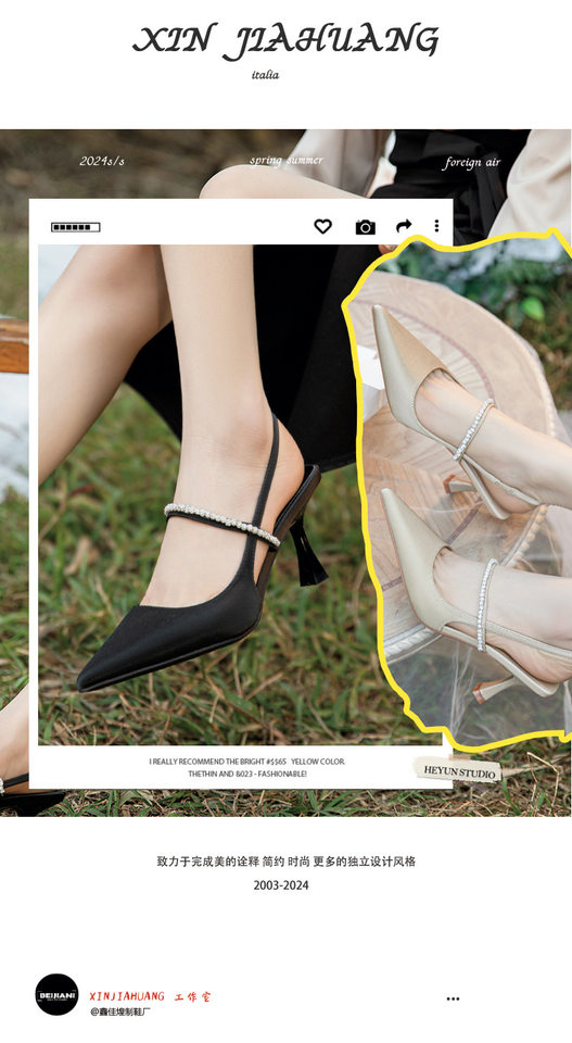 Giày sandal nữ bít mũi mũi nhọn gót mảnh quai ngang đính đá, gót 6–8 cm — Màu mơ, Màu vàng nhạt, Màu đen chi tiết 2