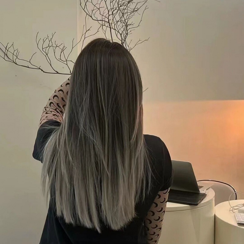 パリ絵画染めミクロンフェザーヘアエクステンション新しいフェザーヘアエクステンション人毛束インターネットセレブホットスタイルグラデーショングレー|undefined