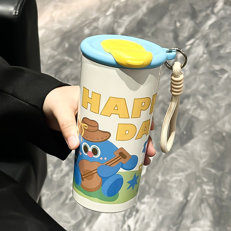 卡通缤纷咖啡杯316不锈钢学生户外便携车载随手吸管杯保温杯批发|undefined
