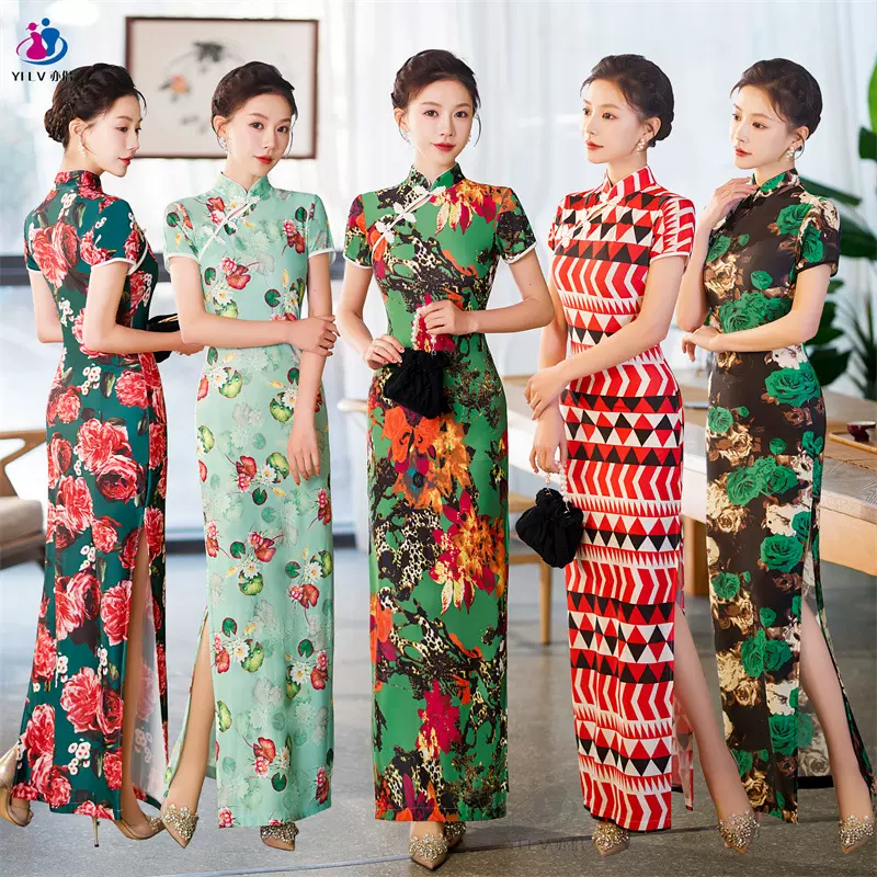 复古高级感民族风2023夏年轻款网纱改良版舞蹈旗袍连衣裙批发厂家