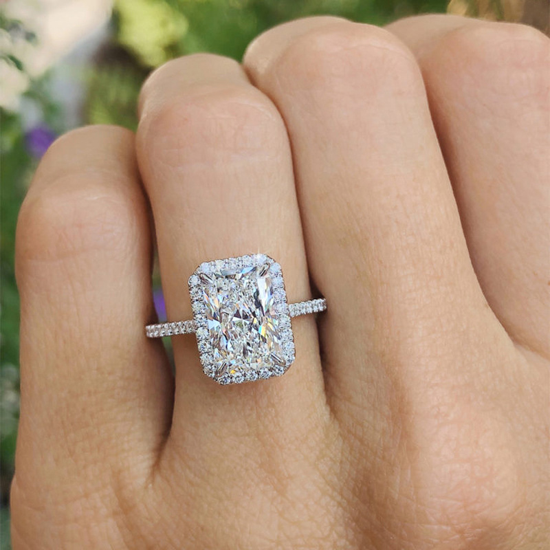 Inlay Design Wholesale Simple Style Shiny Rectangle Copper Inlay Zircon Rings