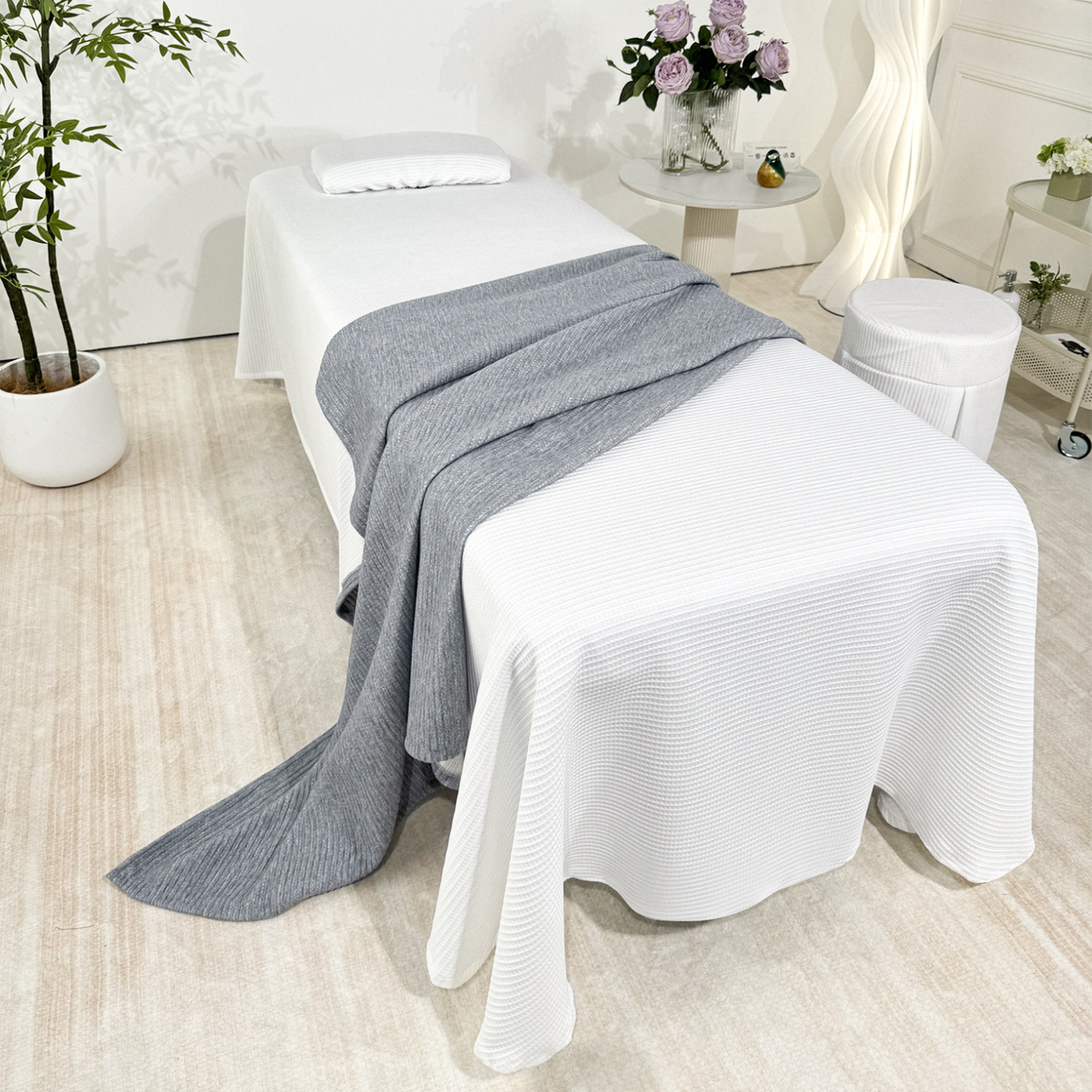 针织华夫格一片式床罩盖毯美容四件套