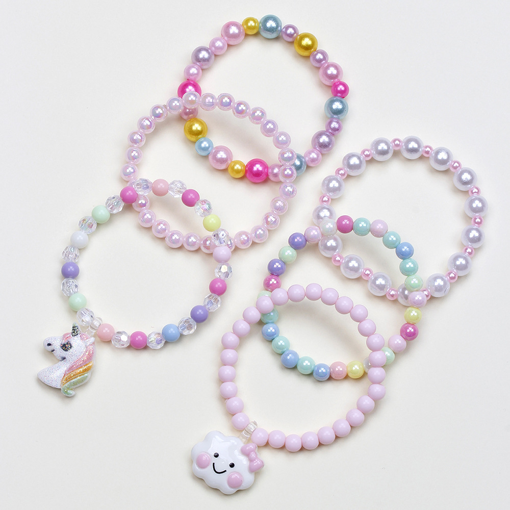 Cute Clouds Unicorn Plastic Resin Beaded Bracelets 6 Pieces