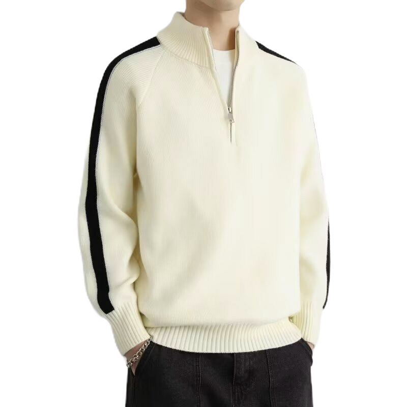 Explosiones transfronterizas de tamaño europeo gran collar Henry collar medio cremallera camiseta de punto suéter hombre rayas otoño invierno fábrica al por mayor