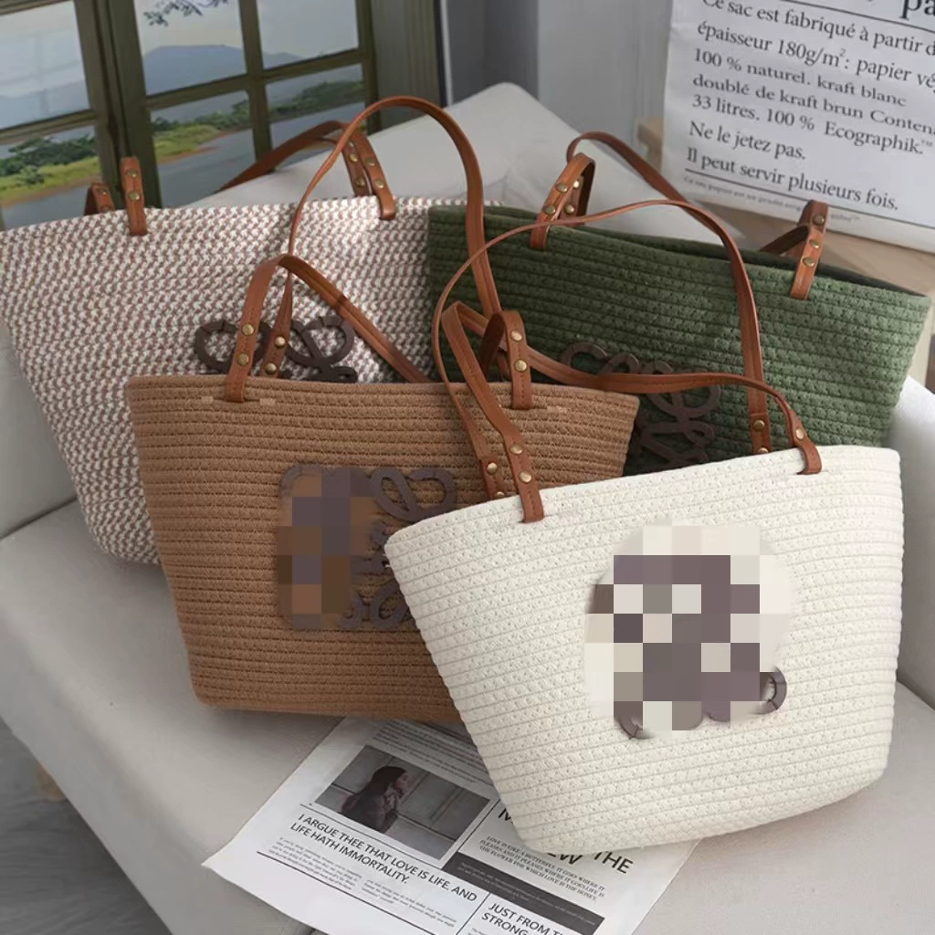 Сумка-тоут из хлопкового каната ручной работы, плетеная сумка, женская сумка через плечо, большая вместимость, универсальная для путешествий, сумка на плечо, модный трансграничный стиль.