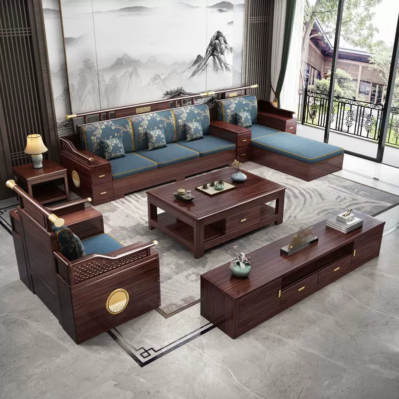 新中式乌金木实木沙发客厅冬夏两用家具组合家用大小户型储物沙发
