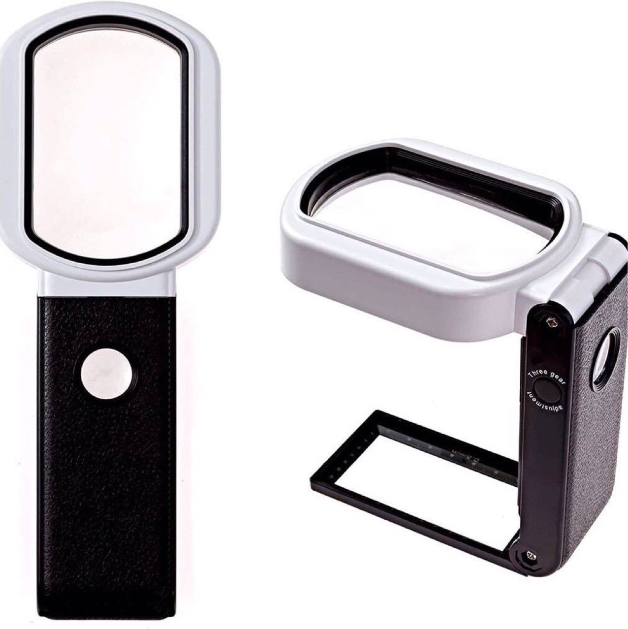 USB-powered portable elderly reading magnifying lamp with foldable square design, LED light, currency verification, and 7018FX purple light