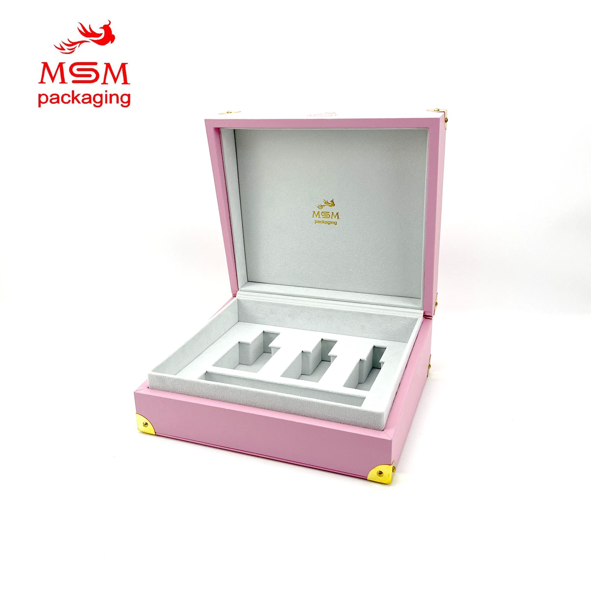 Индивидуальная высококачественная розовая коробка для духов из искусственной кожи, деревянная коробка для чая, изготовленная на заказ подарочная коробка для косметики, подарочная коробка для упаковки чая