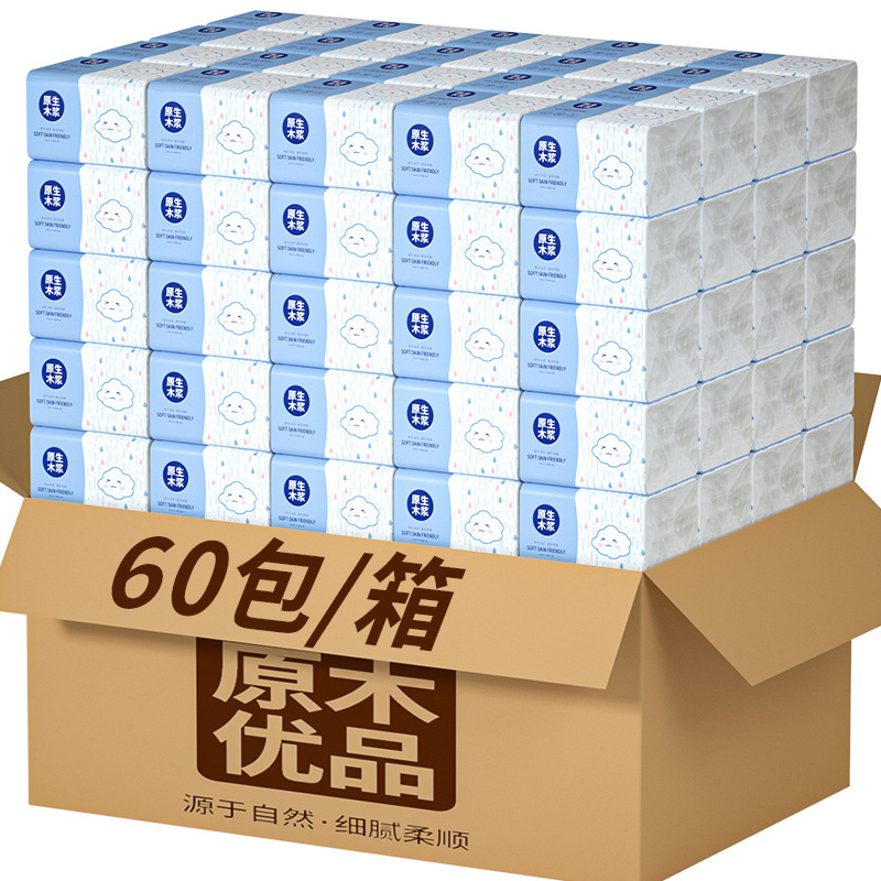 Wholesale Box of 60 Packs of Large and Thick Tissue Paper, Hand Wipes, Household Facial Tissues, Toilet Paper