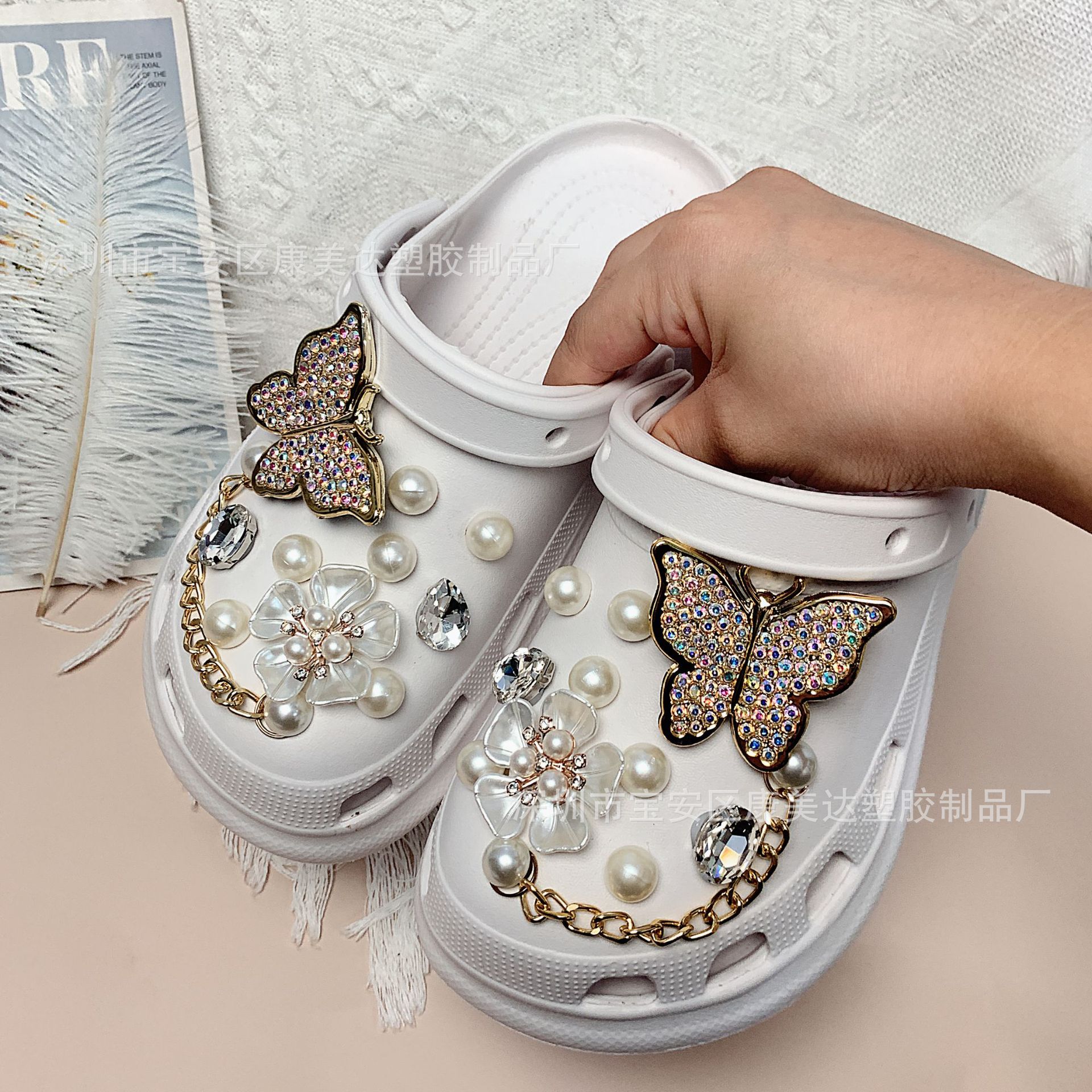 K126-Golden 나비 다섯 잎 꽃 세트 (신발 제외)