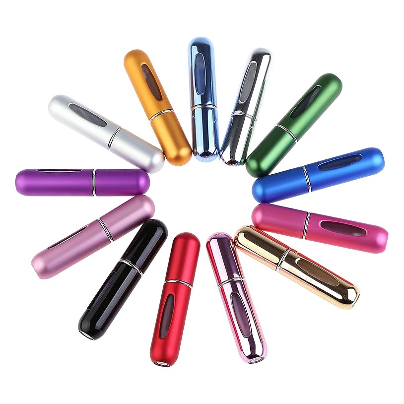 En stock suministro de 5ml de óxido de aluminio inferior botella de perfume llena de líquido botella de perfume rellenada reciclable portátil multi-color