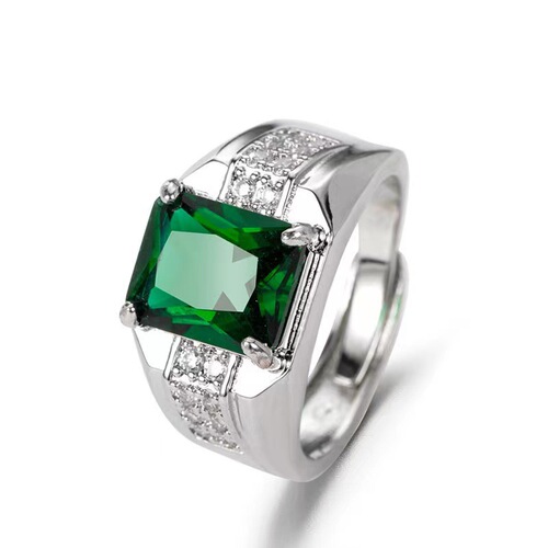 wish cross-border emerald men's ring European and American sapphire diamond green spinel trendy men's live ring ring