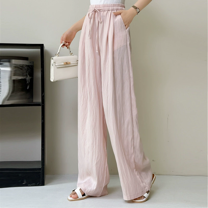 Женские летние тонкие брюки из льна и хлопка Ice Silk, новинка 2025 года, с завязками, высокая талия, повседневные брюки Yamamoto, модные широкие брюки из льна
