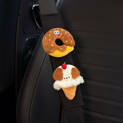 Pads, Car Interior Seatbelt | Seat belt shoulder pad - brown-chocolate-donut-milk-coffee-puppy-ice-cream-black-shoulder-pads