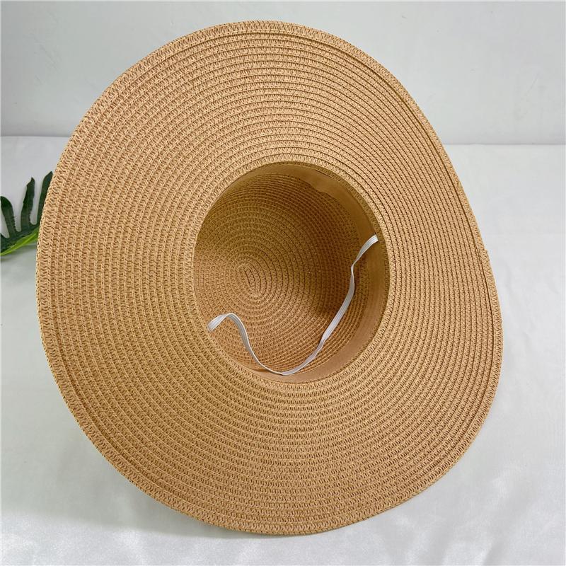 Pastoral Style White, Beige Color Simple Big Brim Hat Straw Hat Female Summer Sunscreen Sunshade Beach Hat