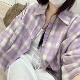 美式甜美格子衬衫女春季新款设计感小众衬衣外套长袖上衣服开衫潮