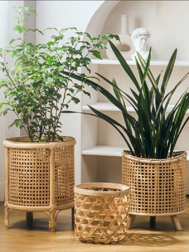 S588 rattan flower basket flower pot bamboo flower stand living room floor-standing bonsai plant display shelf balcony succulent