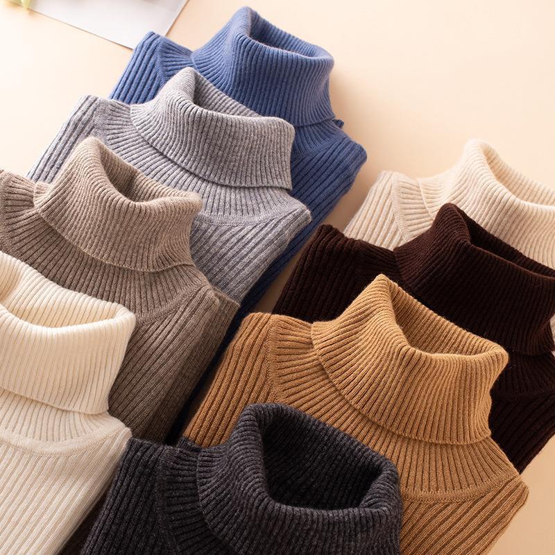 Women's Sweater 2025 Autumn/Winter New Thick Wool Sweater High Neck Ribbed Pullover Short Turn-Down Collar Slim Fit Knitted Base Shirt