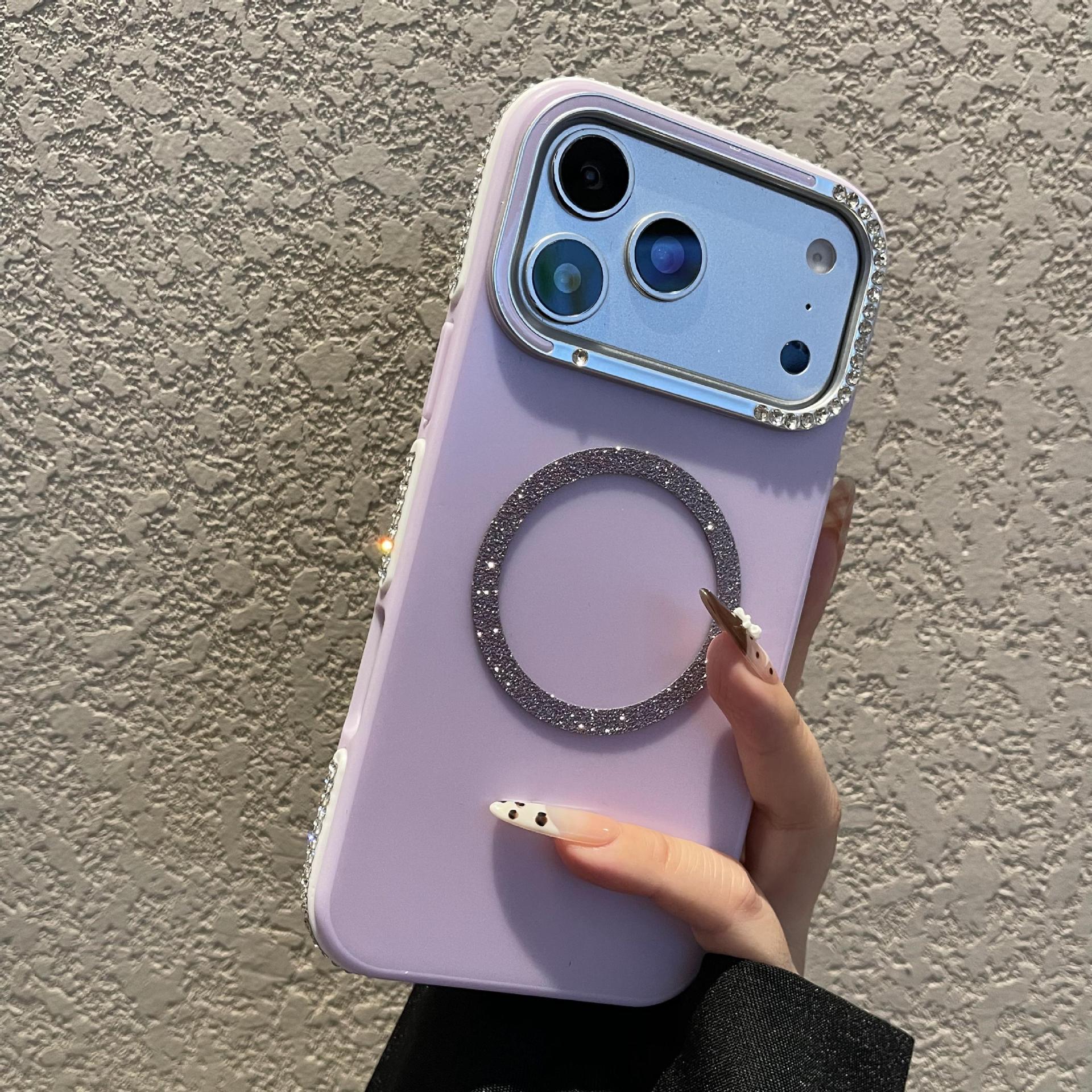 Rose Red Sparkling Diamond Phone Case Magnetic Protective Cover_voghion.com
