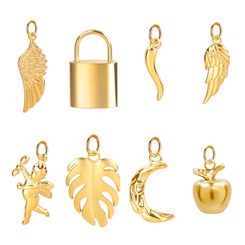 1g Weight 1 Piece 304 Stainless Steel PVD Coated 18K Gold Real Gold Plated Heart Shape Dragonfly Shell Polished Pendant Chain DIY Jewelry Accessories